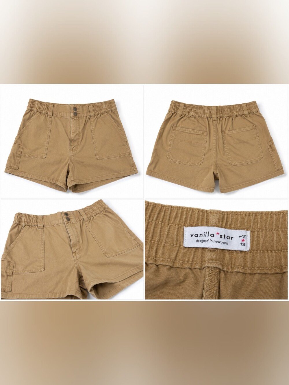 Vanilla Star Women's Khaki Cargo Vanilla Star Khaki Elastic-Waist Utility Shorts